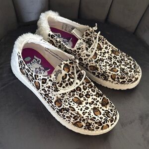 Hey Dude Furby Leopard Print with Faux Fur Trim